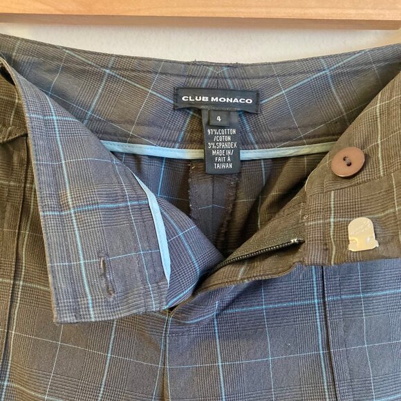 Club Monaco Navy Blue Teal Plaid Trouser Pants Ankle Cropped Size 4 - Picture 3 of 10